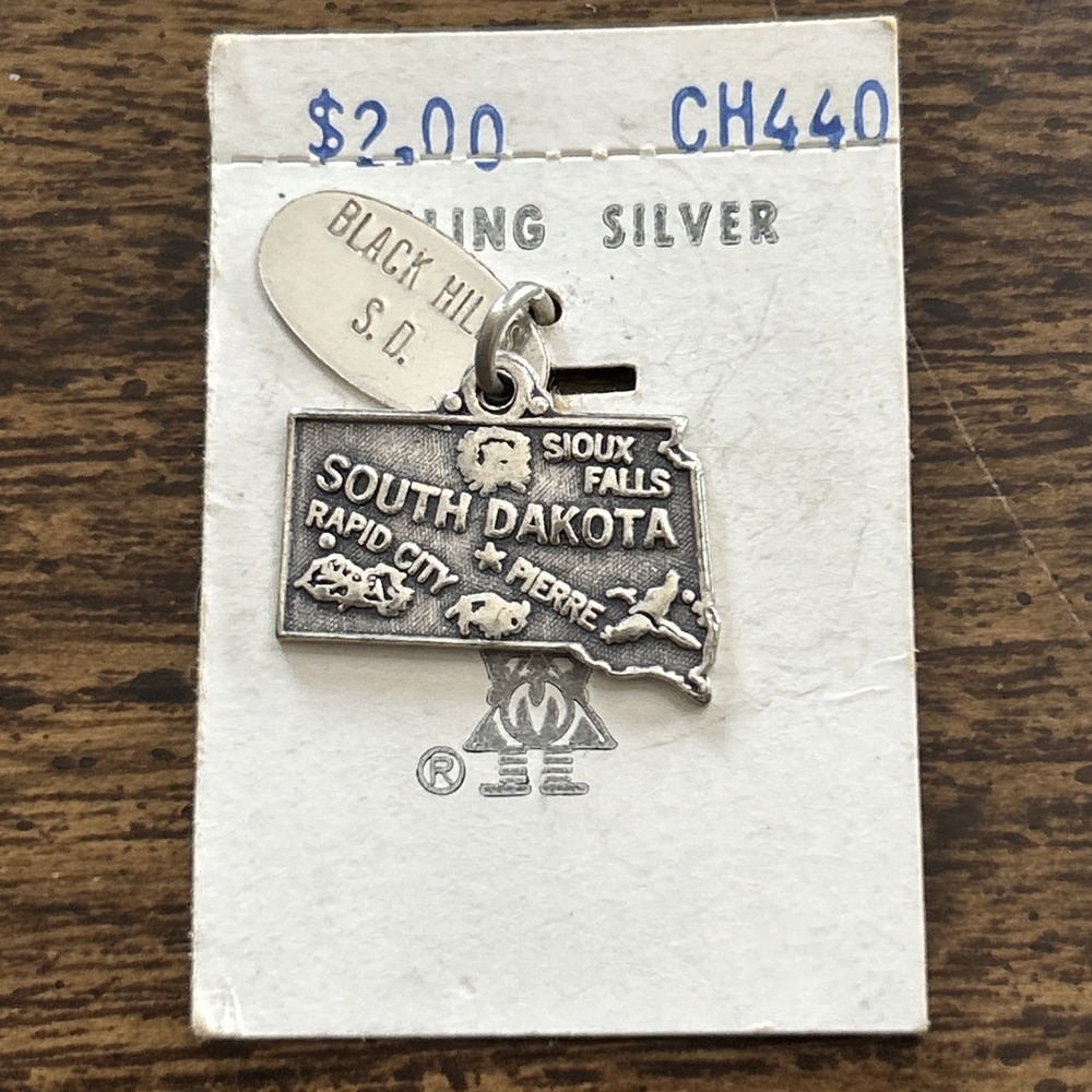 Vintage Sterling Silver South Dakota State Map Charm Black Hills Sioux Falls